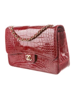 Chanel Dark Red Alligator Exotic Skin Gold Large Evening Shoulder Flap Bag