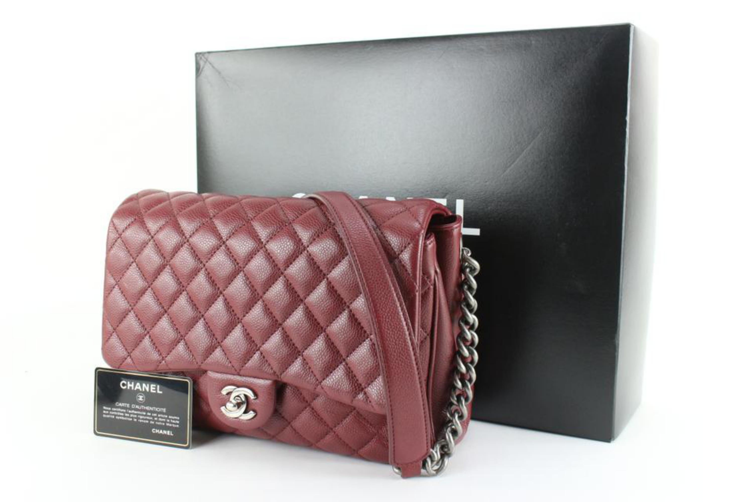 Chanel Dark Red Burgundy Quilted Caviar Leather Large Classic Flap 80cc825s 8