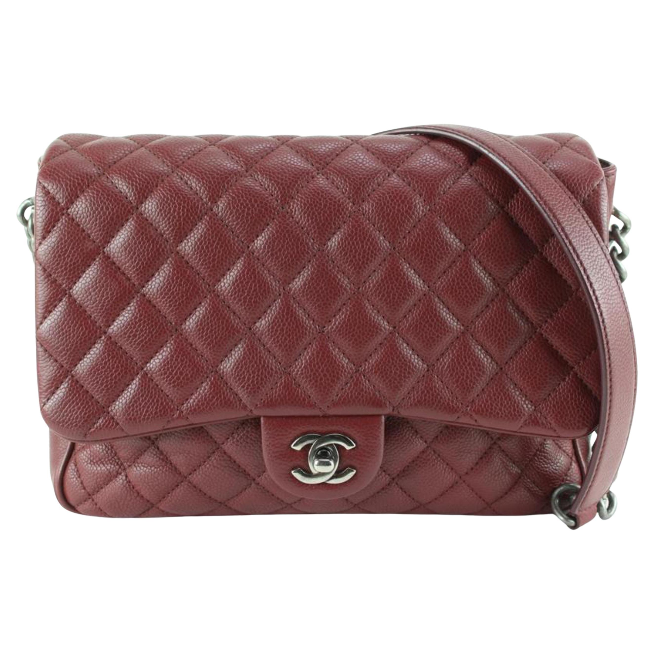 Chanel Dark Red Burgundy Quilted Caviar Leather Large Classic Flap 80cc825s