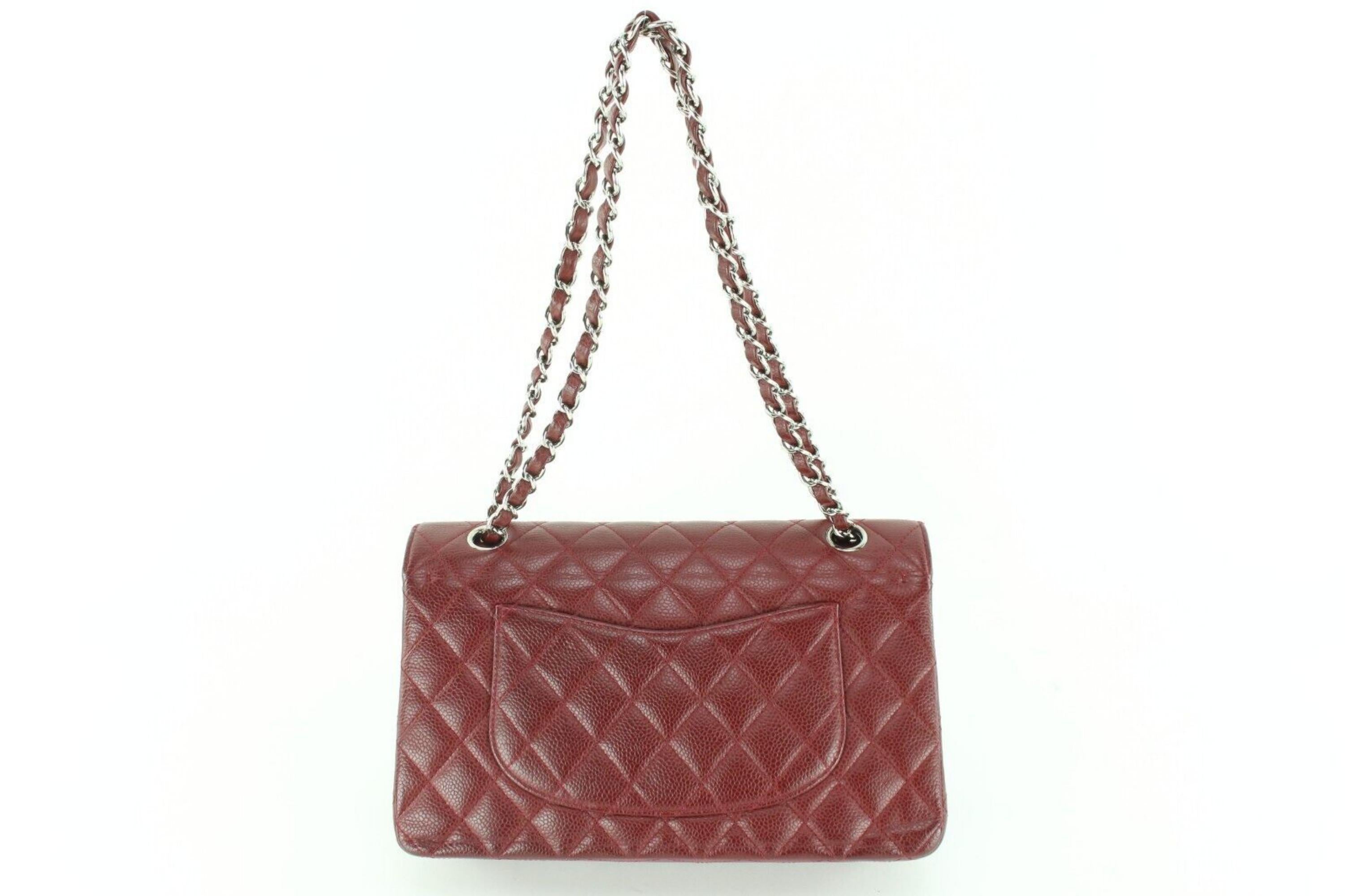 Chanel Dark Red Burgundy Quilted Caviar Medium Double Flap Classic SHW 1CC1202 In Excellent Condition For Sale In Dix hills, NY