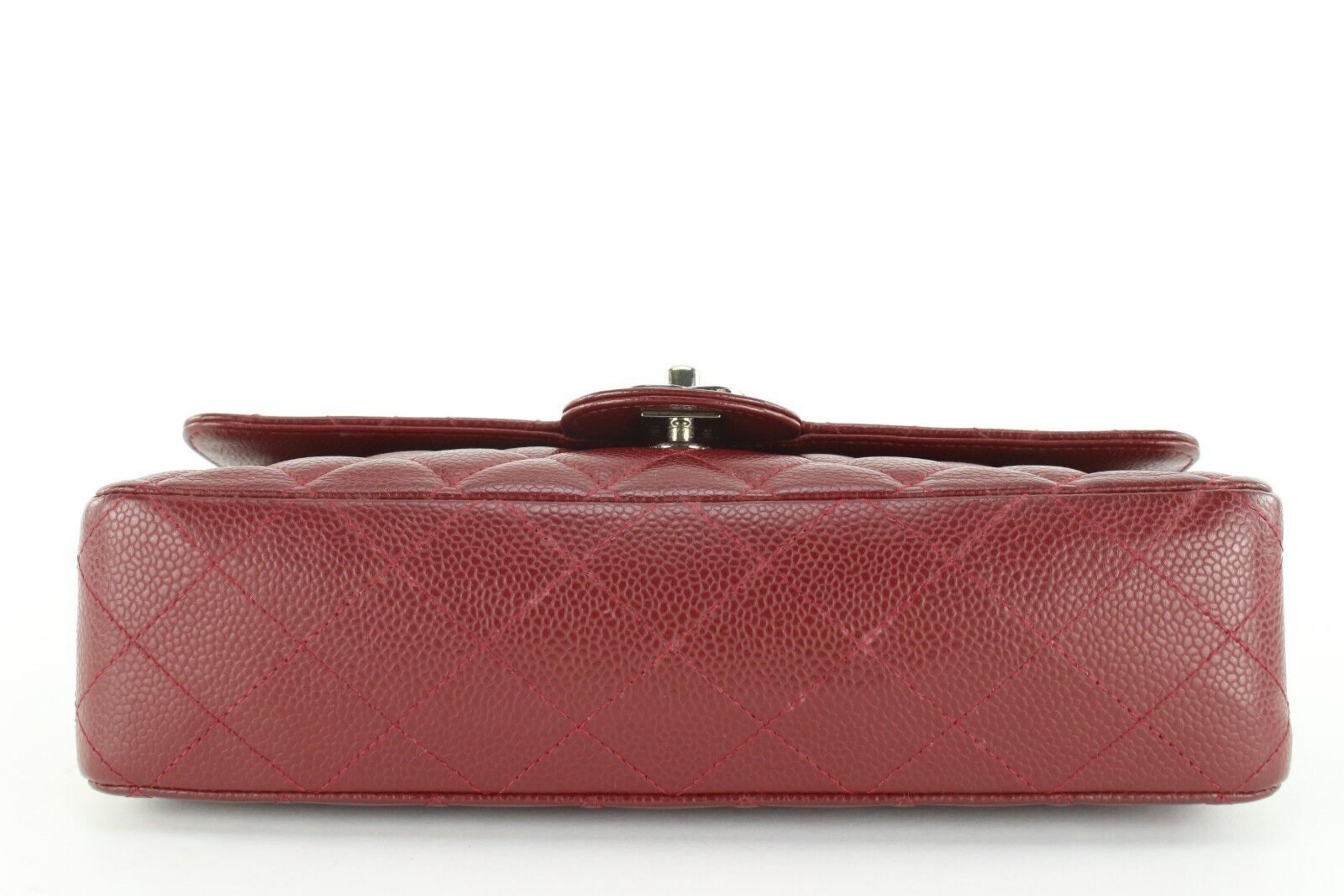 Chanel Dark Red Burgundy Quilted Caviar Medium Double Flap Classic SHW 1CC1202 For Sale 2