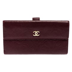 Chanel Dark Red Camellia Leather CC Continental Wallet