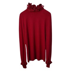 Chanel Jersey de cuello alto de cachemira rojo oscuro con logotipo CC S-M