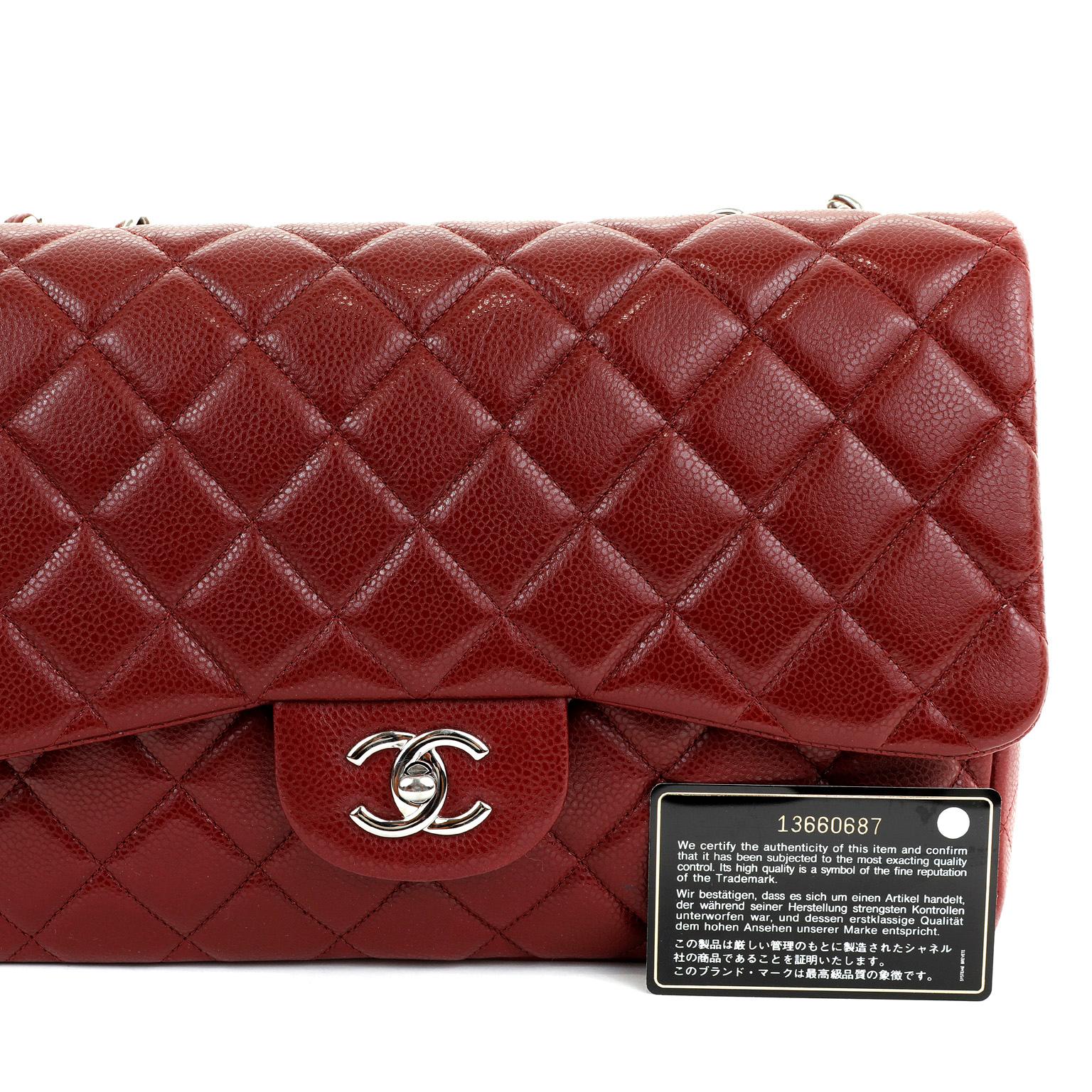 Chanel Dark Red Caviar Jumbo Classic Flap Bag For Sale 1