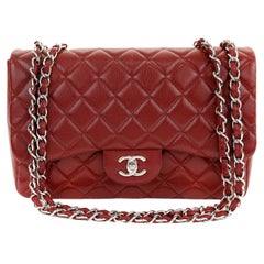 Chanel Dark Red Caviar Jumbo Classic Flap Bag