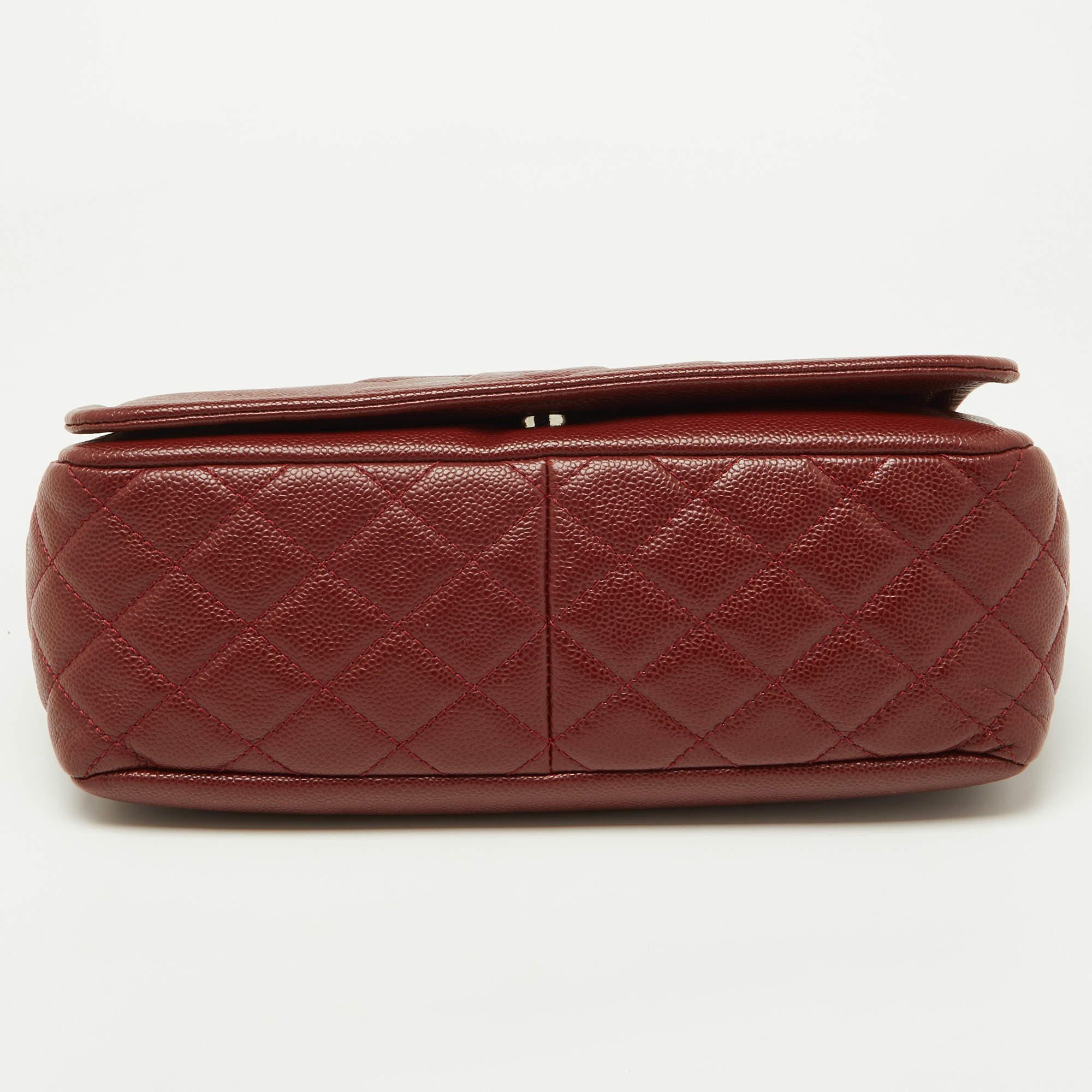 Chanel Dark Red Caviar Leather Large CC Timeless Flap Bag For Sale 6