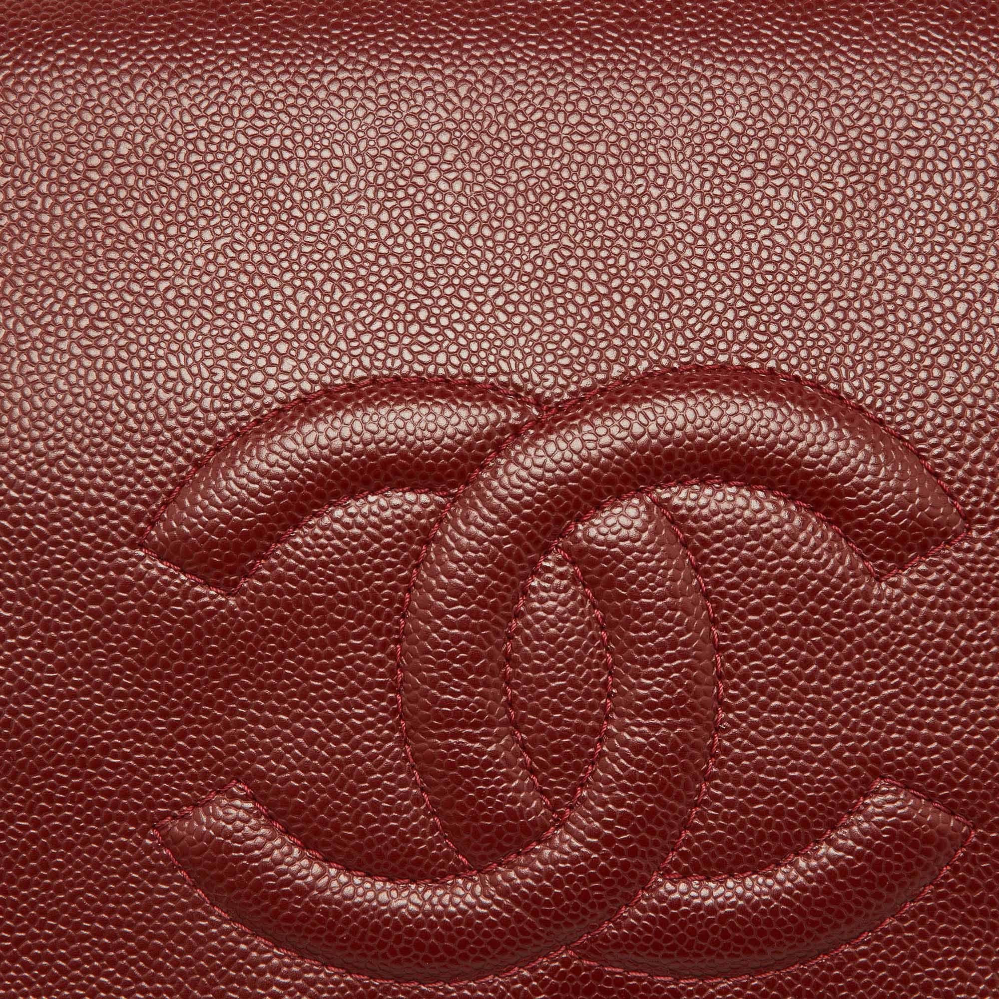 Chanel Dark Red Caviar Leather Large CC Timeless Flap Bag For Sale 9