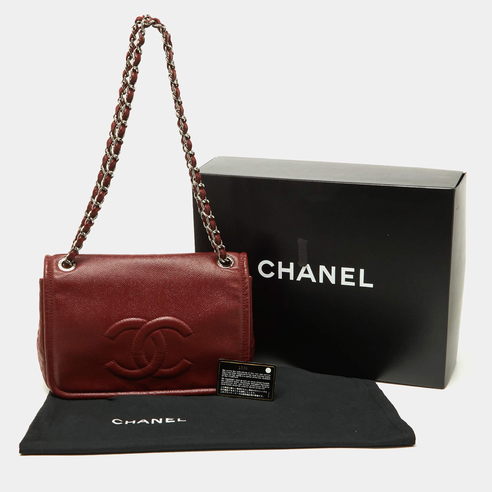 Chanel Dark Red Caviar Leather Large CC Timeless Flap Bag For Sale 11