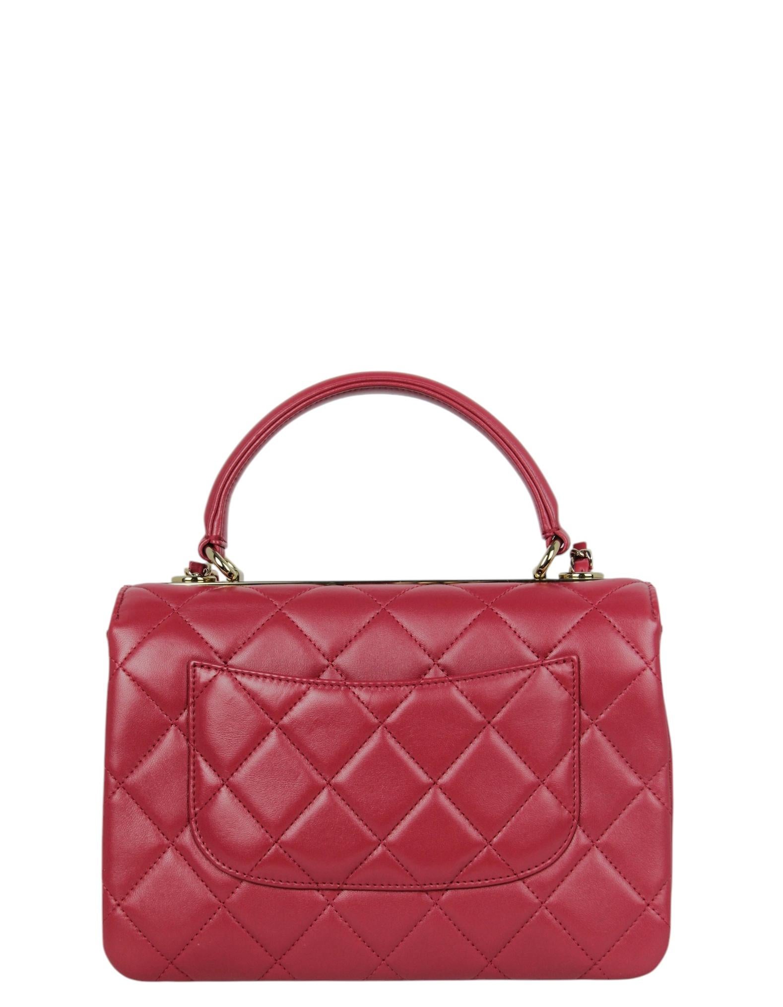 Marrone Chanel in pelle d'agnello rosso scuro, piccola e trendy CC con doppio manico in vendita