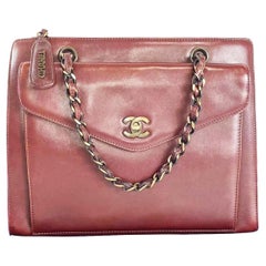 Chanel Dark Red Leather Vintage Bordeaux Tote Bag
