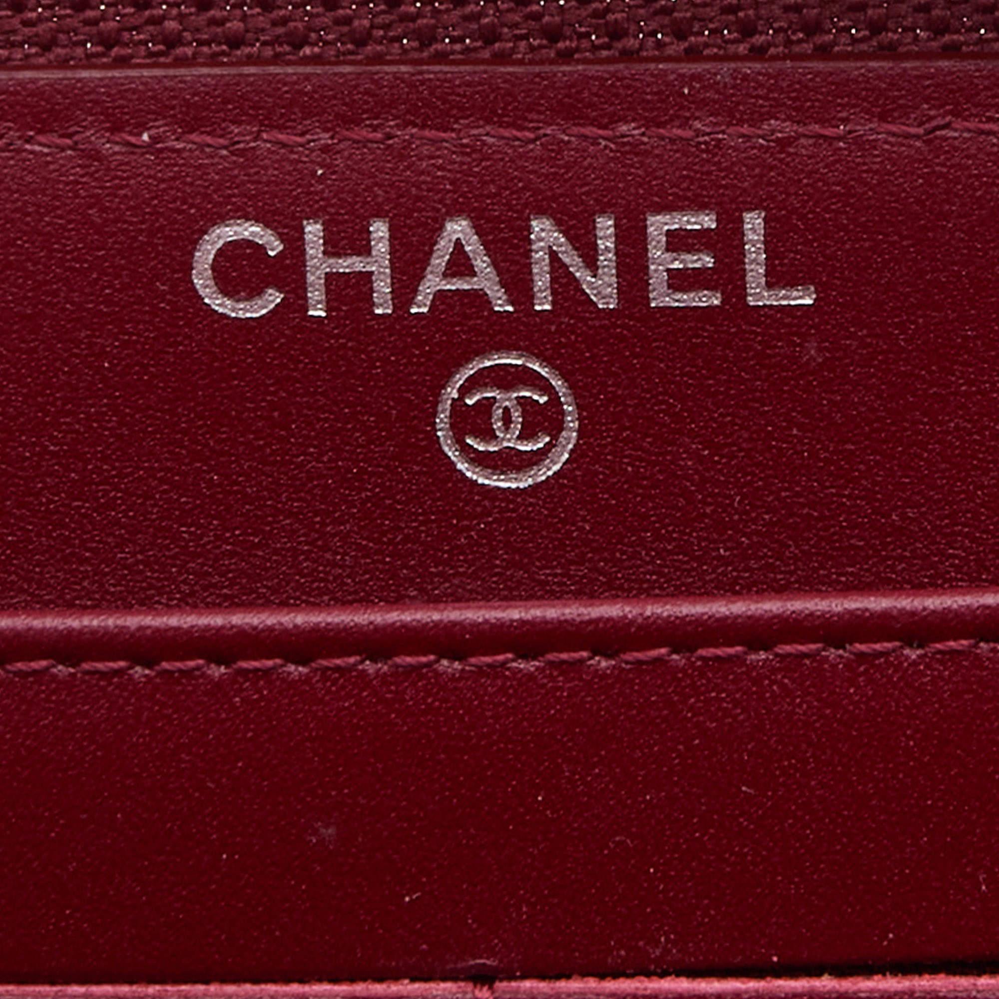 Chanel Dark Red Patent Leather CC Timeless Zip Around Wallet 4