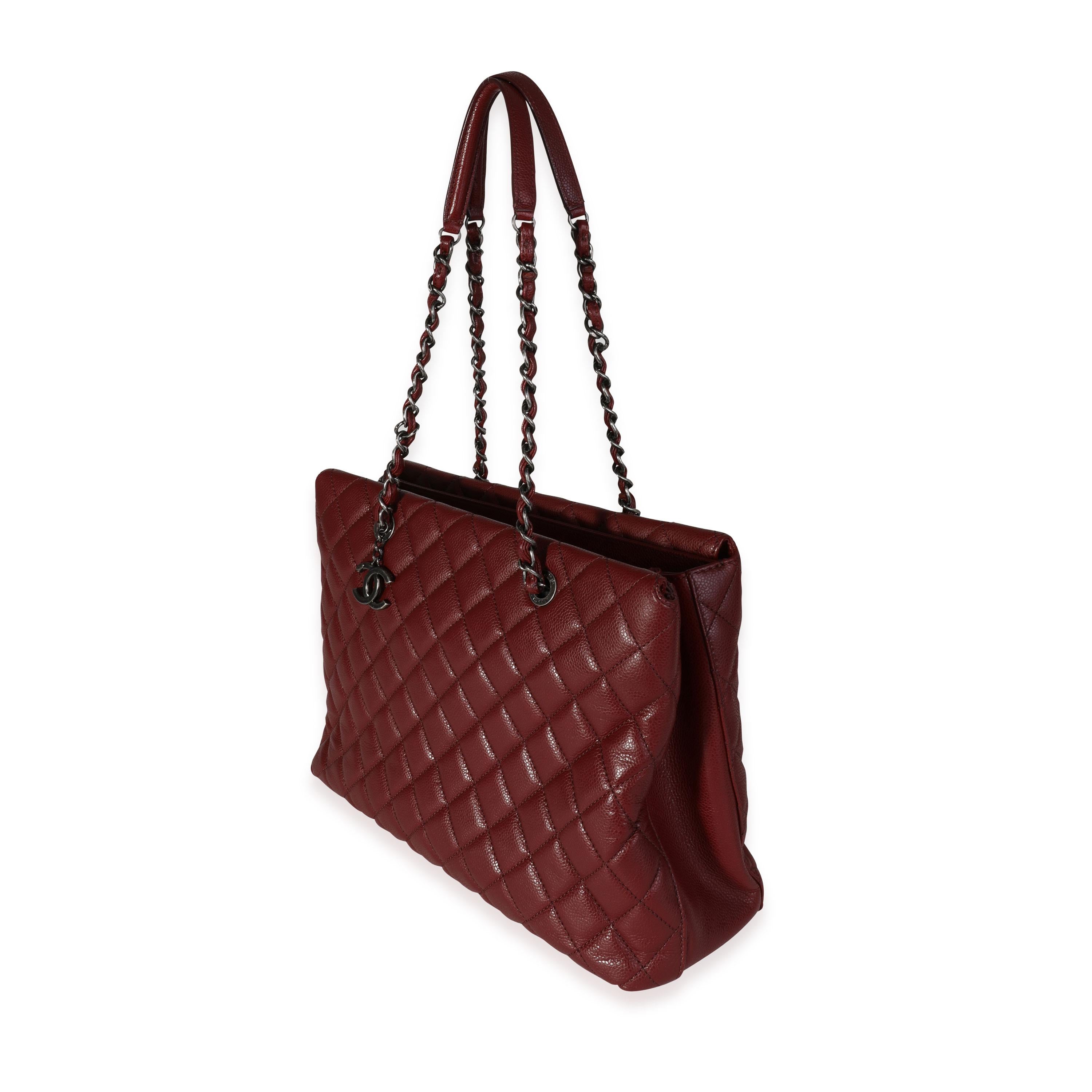 Brown Chanel Dark Red Quilted Caviar City Shopping Tote