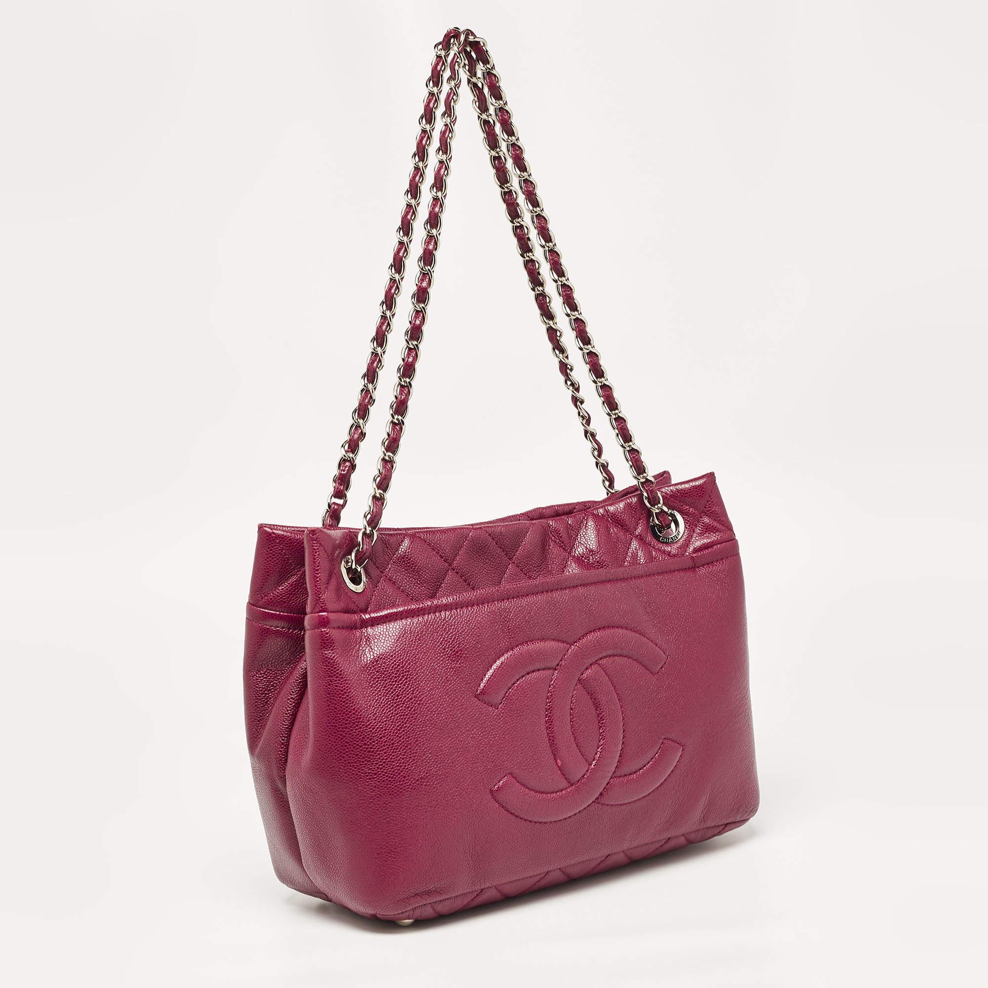 Women's Chanel Dark Red Quilted Caviar Leather CC Timeless Tote