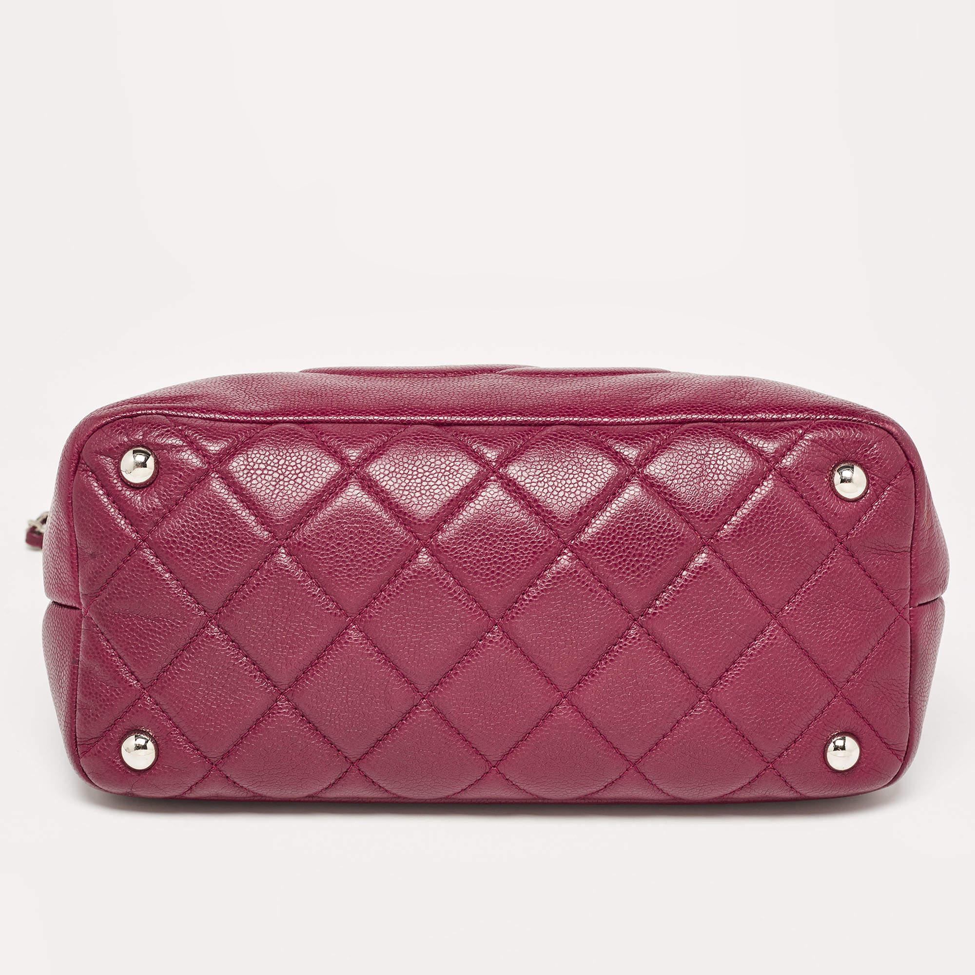 Chanel Dark Red Quilted Caviar Leather CC Timeless Tote 1