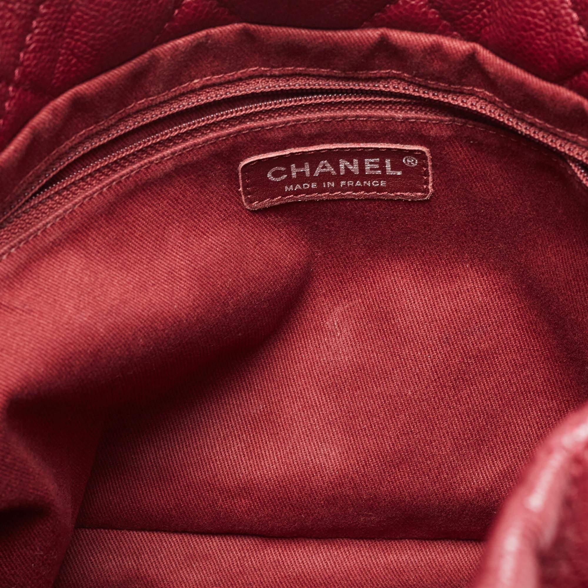 Chanel Dark Red Quilted Caviar Leather CC Timeless Tote 3