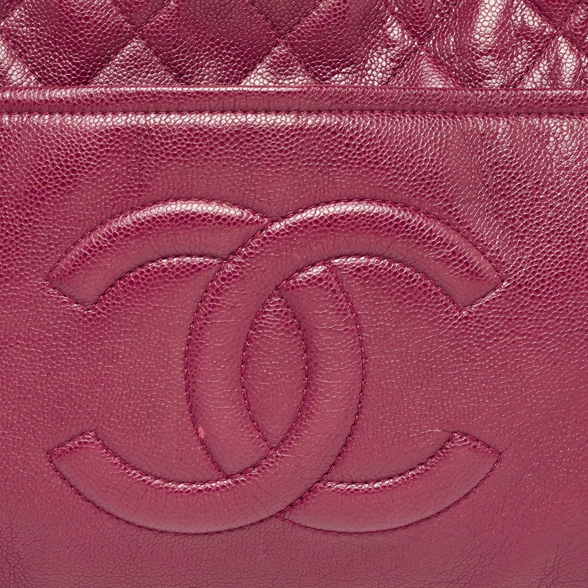 Chanel Dark Red Quilted Caviar Leather CC Timeless Tote 4