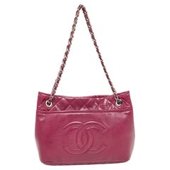 Chanel Dark Red Quilted Caviar Leather CC Timeless Tote