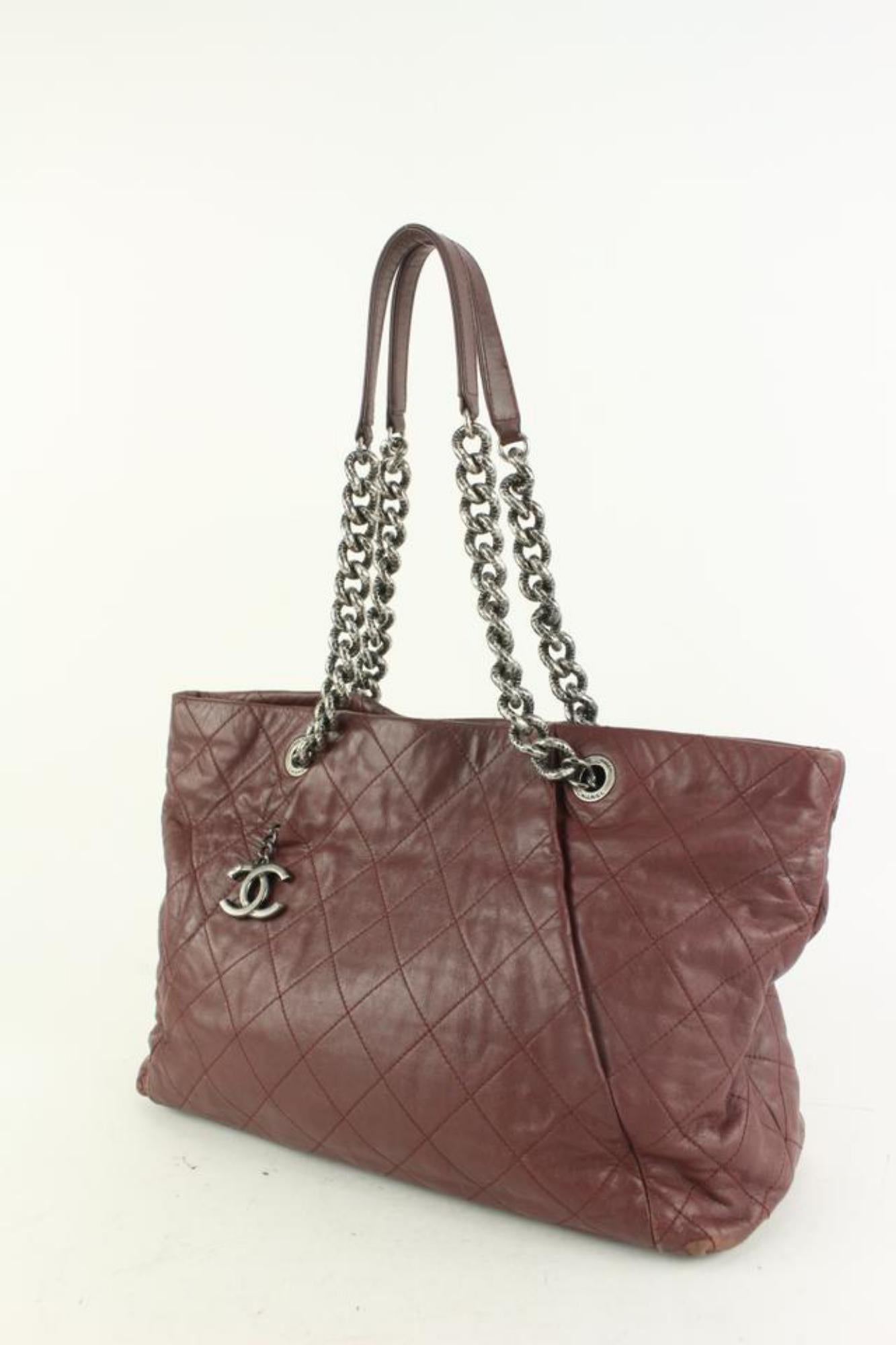 Chanel Dark Red Quilted Leather Antique Silver Chain Tote 118c36 For Sale 7