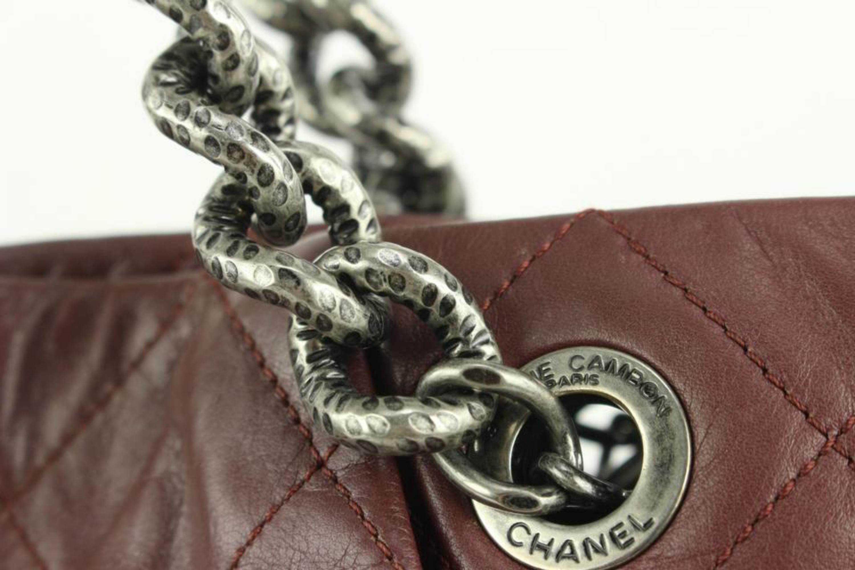 Chanel Dark Red Quilted Leather Antique Silver Chain Tote 118c36 In Good Condition For Sale In Dix hills, NY
