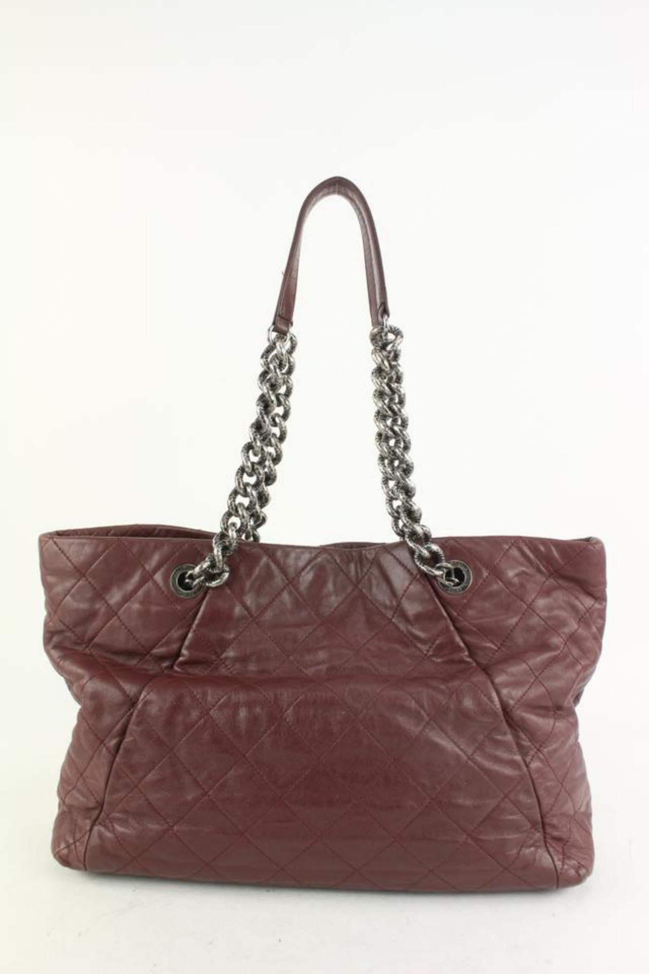 Chanel Dark Red Quilted Leather Antique Silver Chain Tote 118c36 For Sale 2