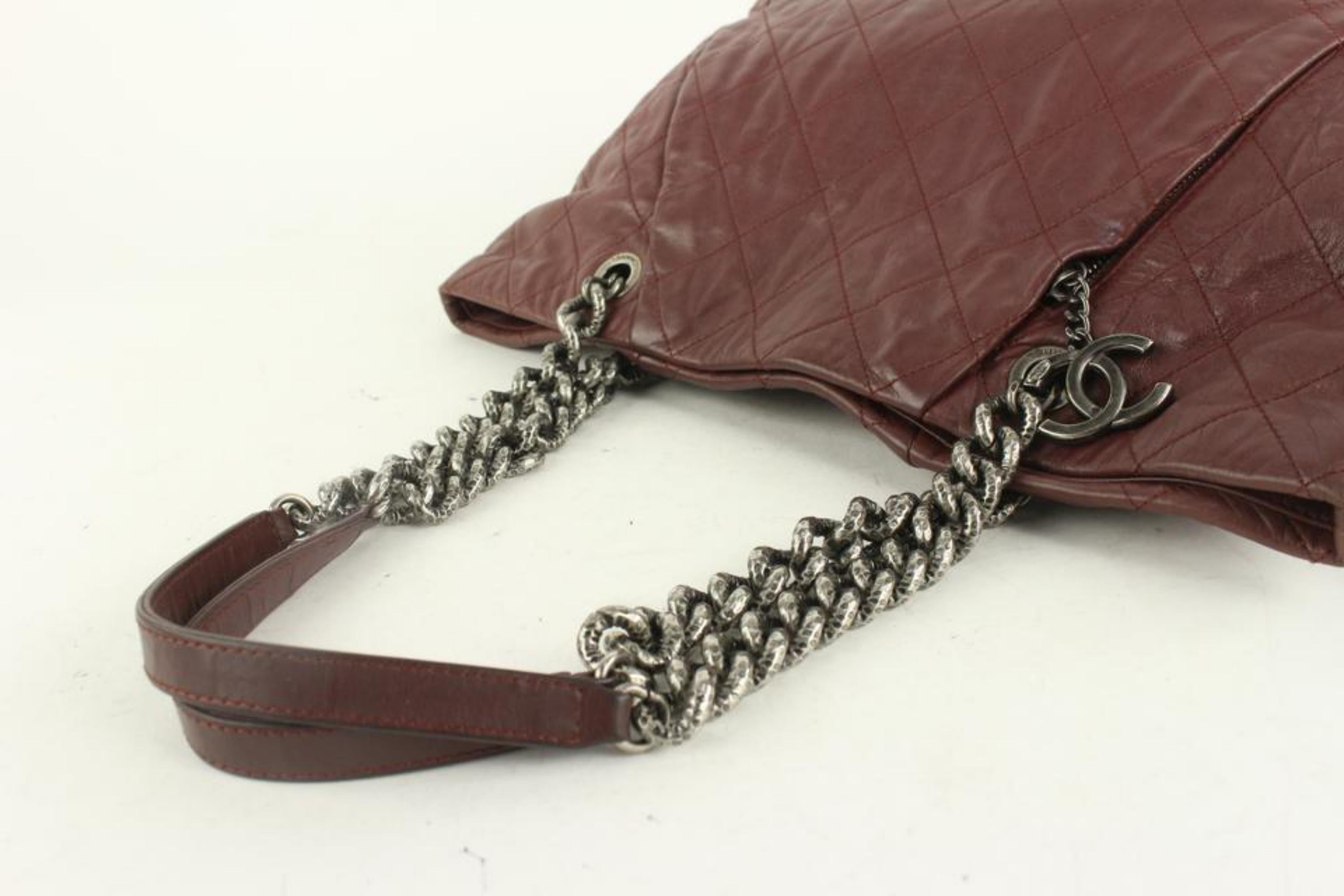 Chanel Dark Red Quilted Leather Antique Silver Chain Tote 118c36 For Sale 4