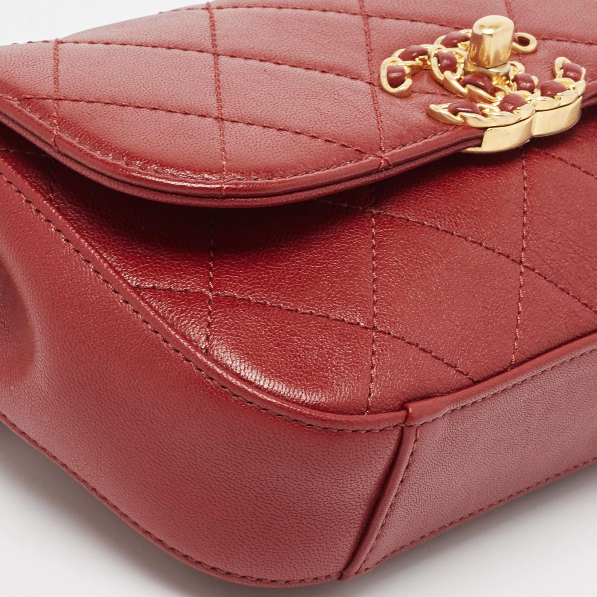 Chanel Dark Red Quilted Leather CC Flap Belt Bag For Sale 2