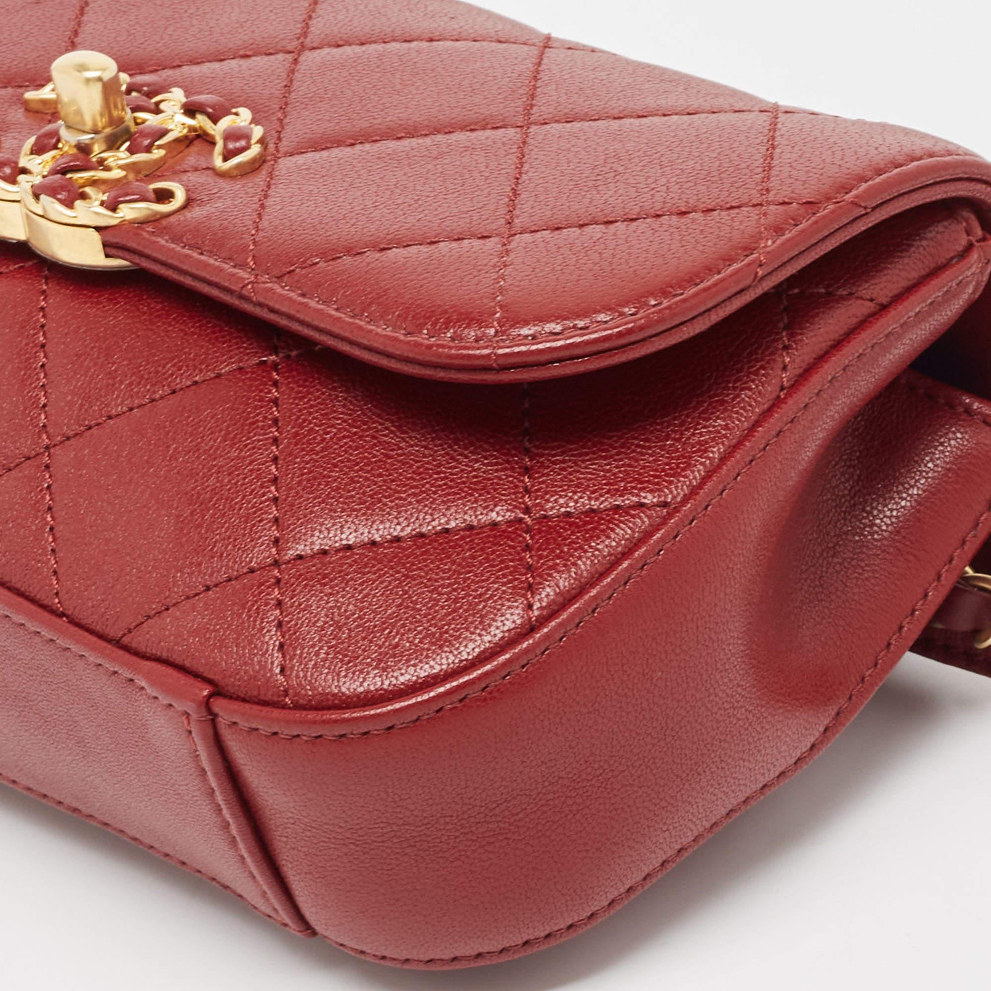 Chanel Dark Red Quilted Leather CC Flap Belt Bag For Sale 3