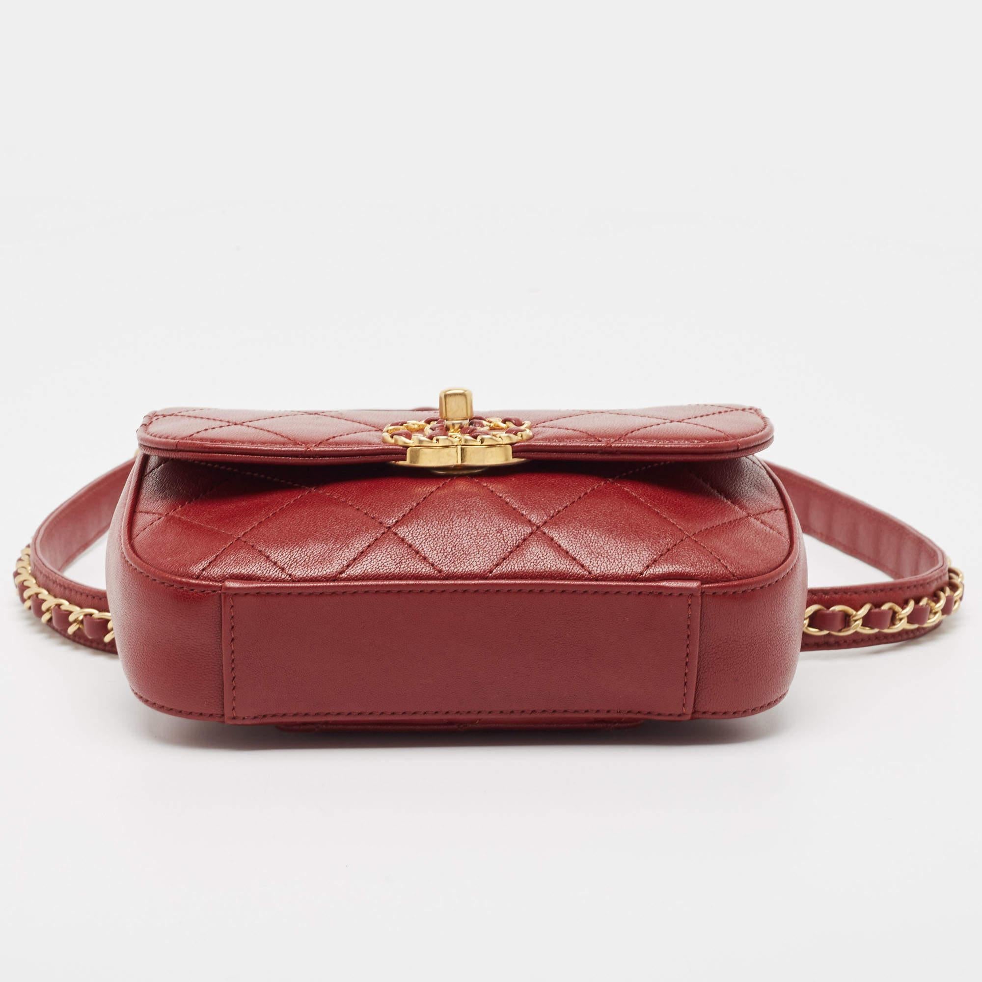 Chanel Dark Red Quilted Leather CC Flap Belt Bag For Sale 4