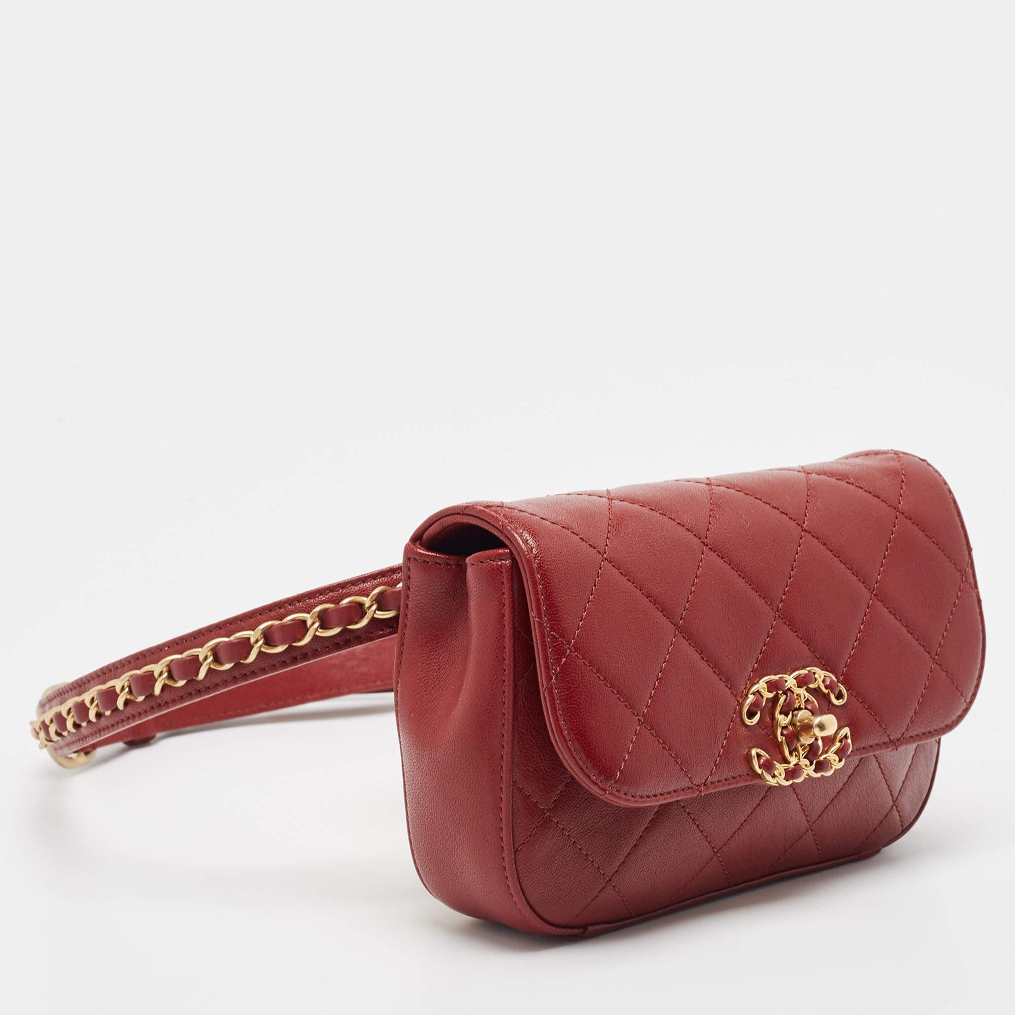 Chanel Dark Red Quilted Leather CC Flap Belt Bag For Sale 5