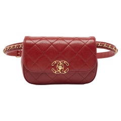 Used Chanel Dark Red Quilted Leather CC Flap Belt Bag