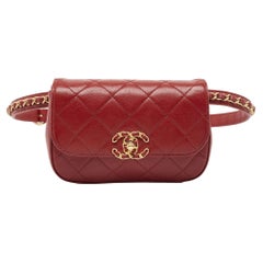 Chanel Dark Red Quilted Leather CC Flap Belt Bag
