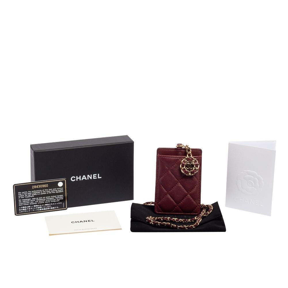 Chanel Dark Red Quilted Leather Infinity Lanyard ID Card Holder 4