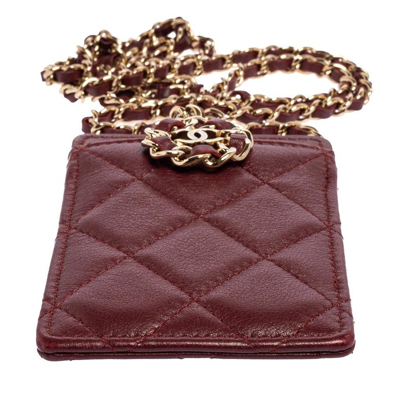 Chanel Dark Red Quilted Leather Infinity Lanyard ID Card Holder at 1stDibs
