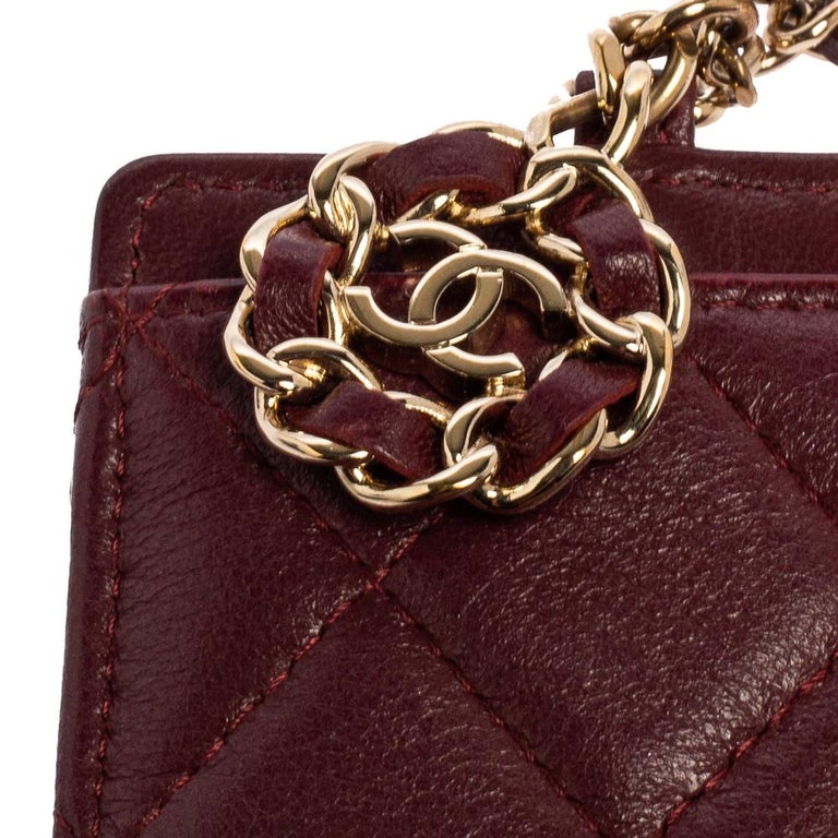 Chanel Dark Red Quilted Leather Infinity Lanyard ID Card Holder at