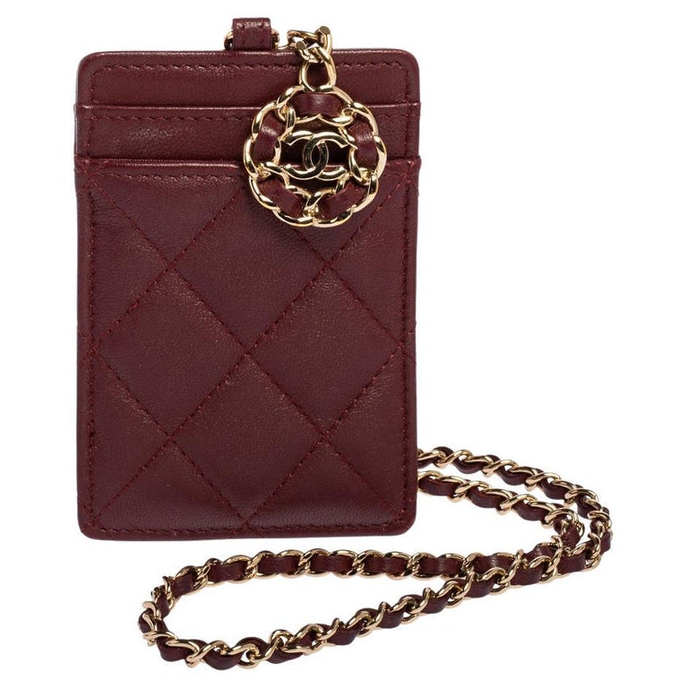 Chanel Dark Red Quilted Leather Infinity Lanyard ID Card Holder at 1stDibs