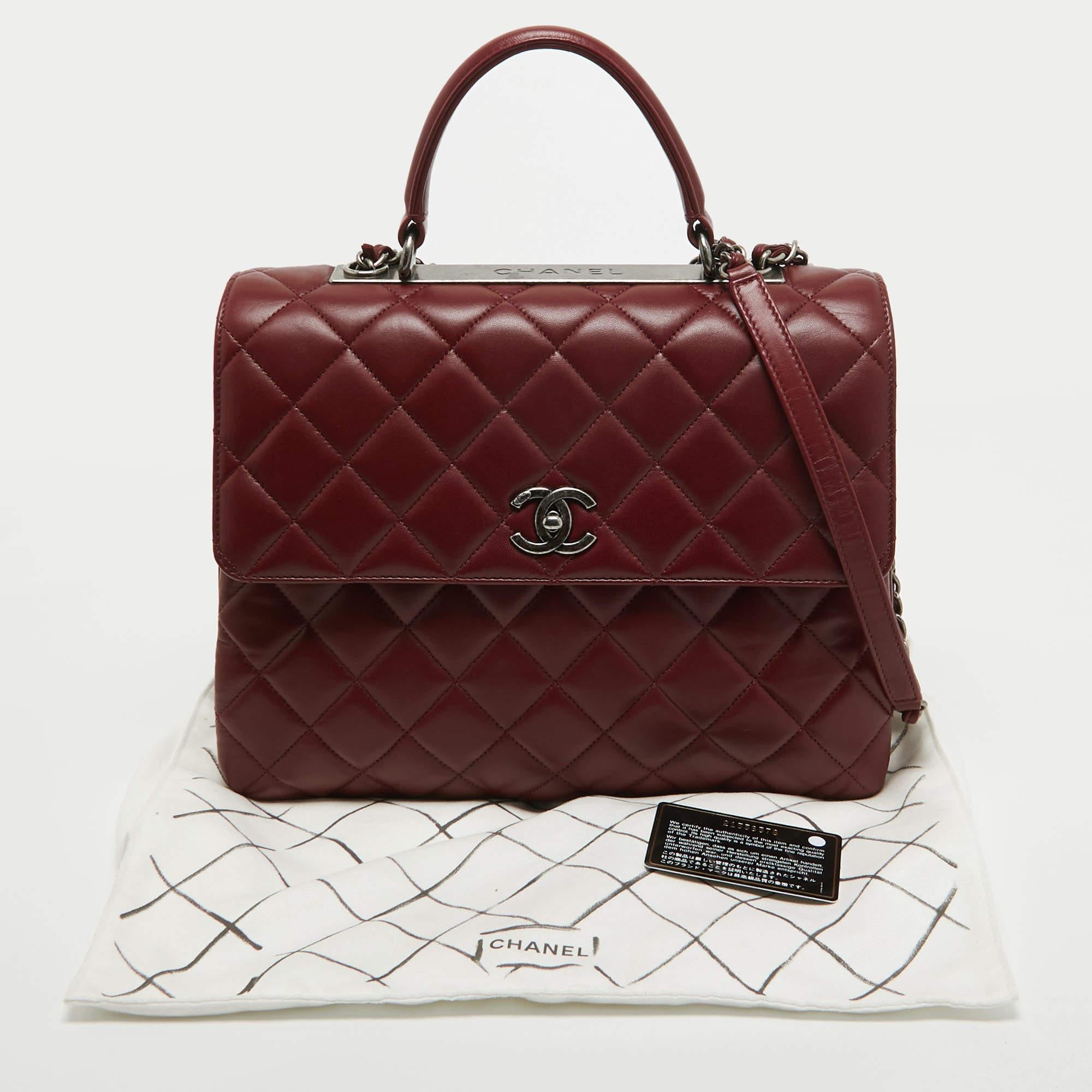 Chanel Dark Red Quilted Leather Large Trendy CC Top Handle Bag For Sale 11