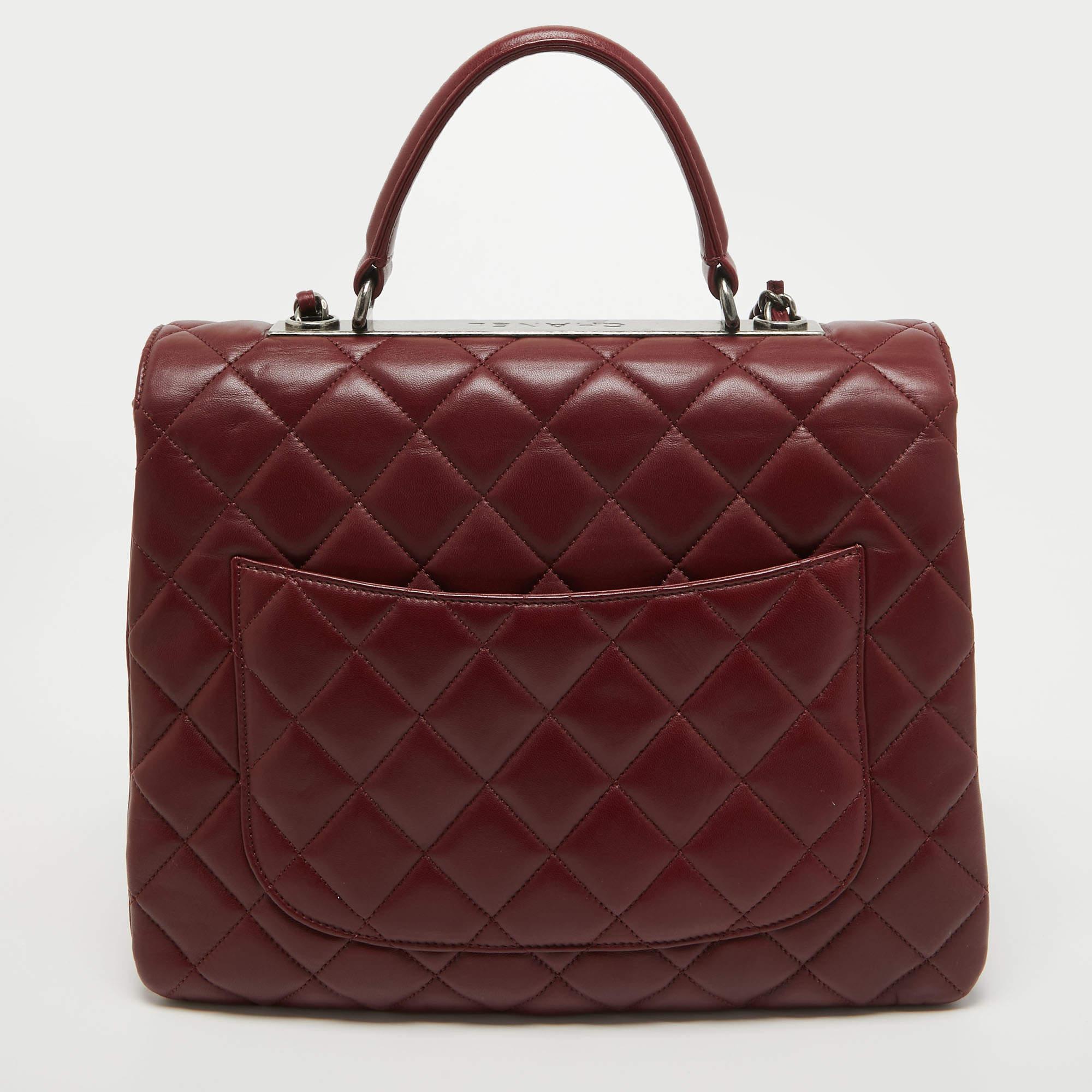 Chanel Dark Red Quilted Leather Large Trendy CC Top Handle Bag For Sale 1
