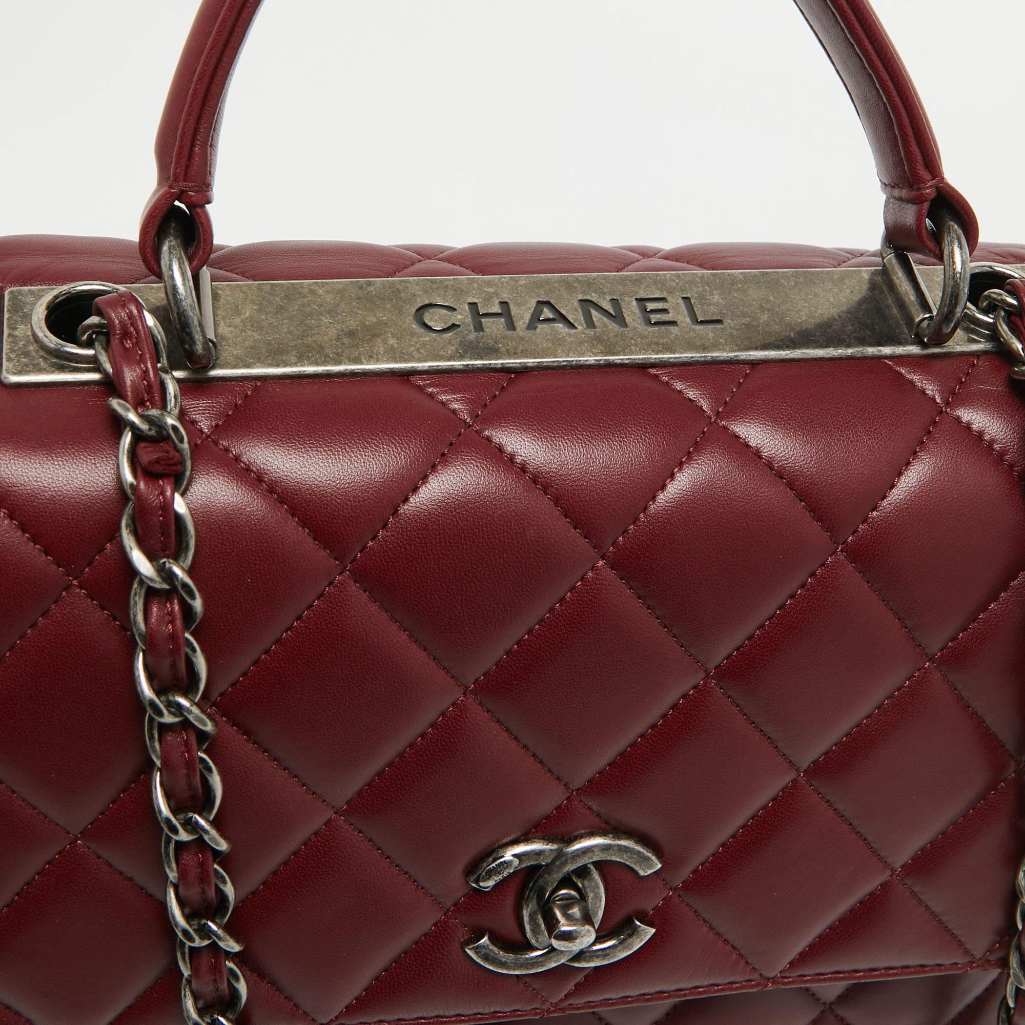 Chanel Dark Red Quilted Leather Large Trendy CC Top Handle Bag For Sale 2