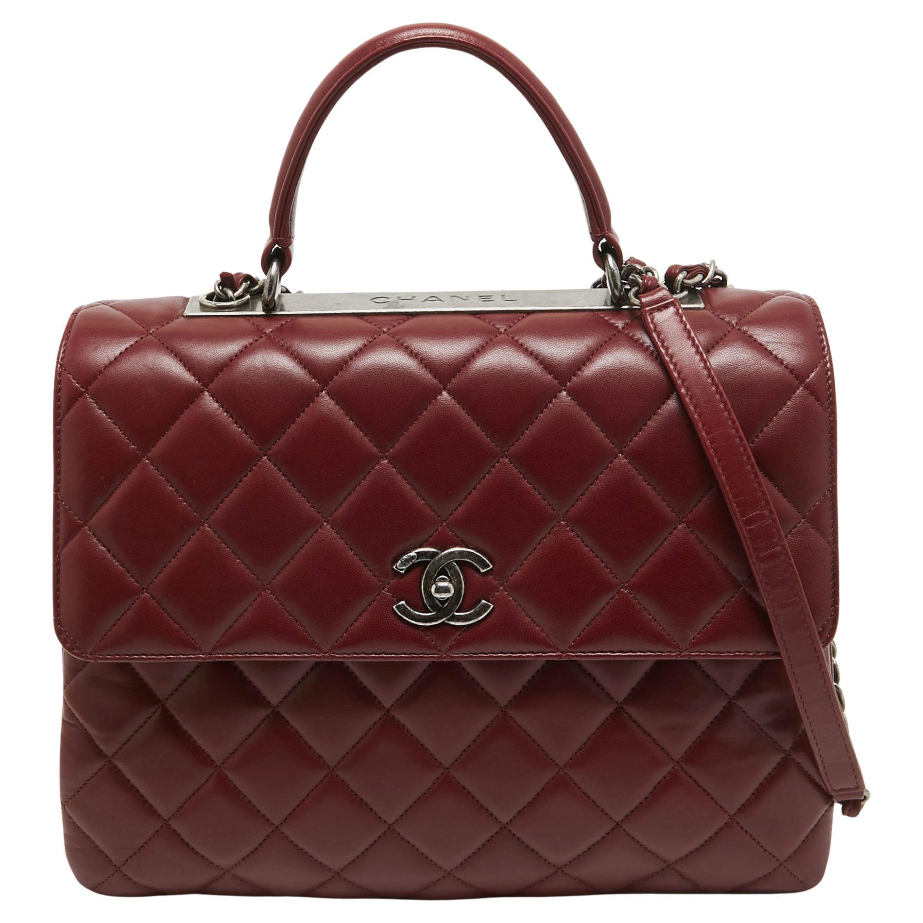 Chanel Dark Red Quilted Leather Large Trendy CC Top Handle Bag For Sale