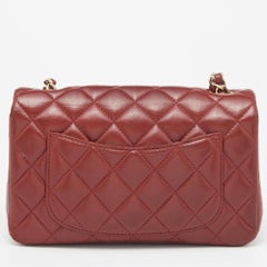 Chanel Dark Red Quilted Leather Mini Rectangle Classic Single Flap Bag