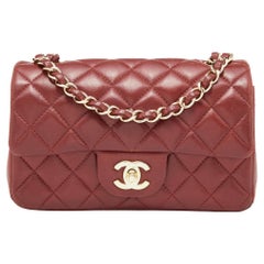 Chanel Dark Red Quilted Leather Mini Rectangle Classic Single Flap Bag