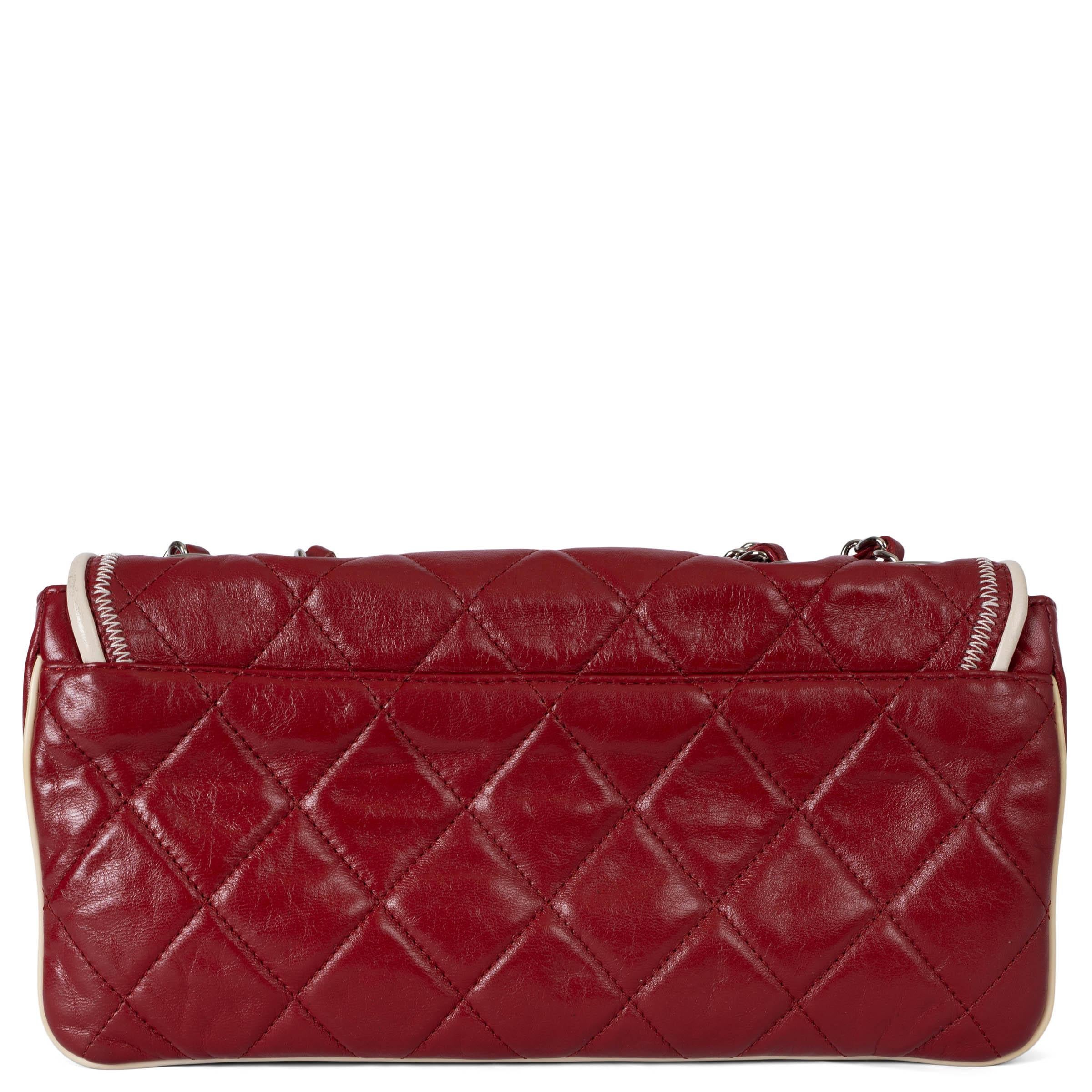 Brown CHANEL dark red white leather 2008 MADEMOISELLE EAST WEST Bag