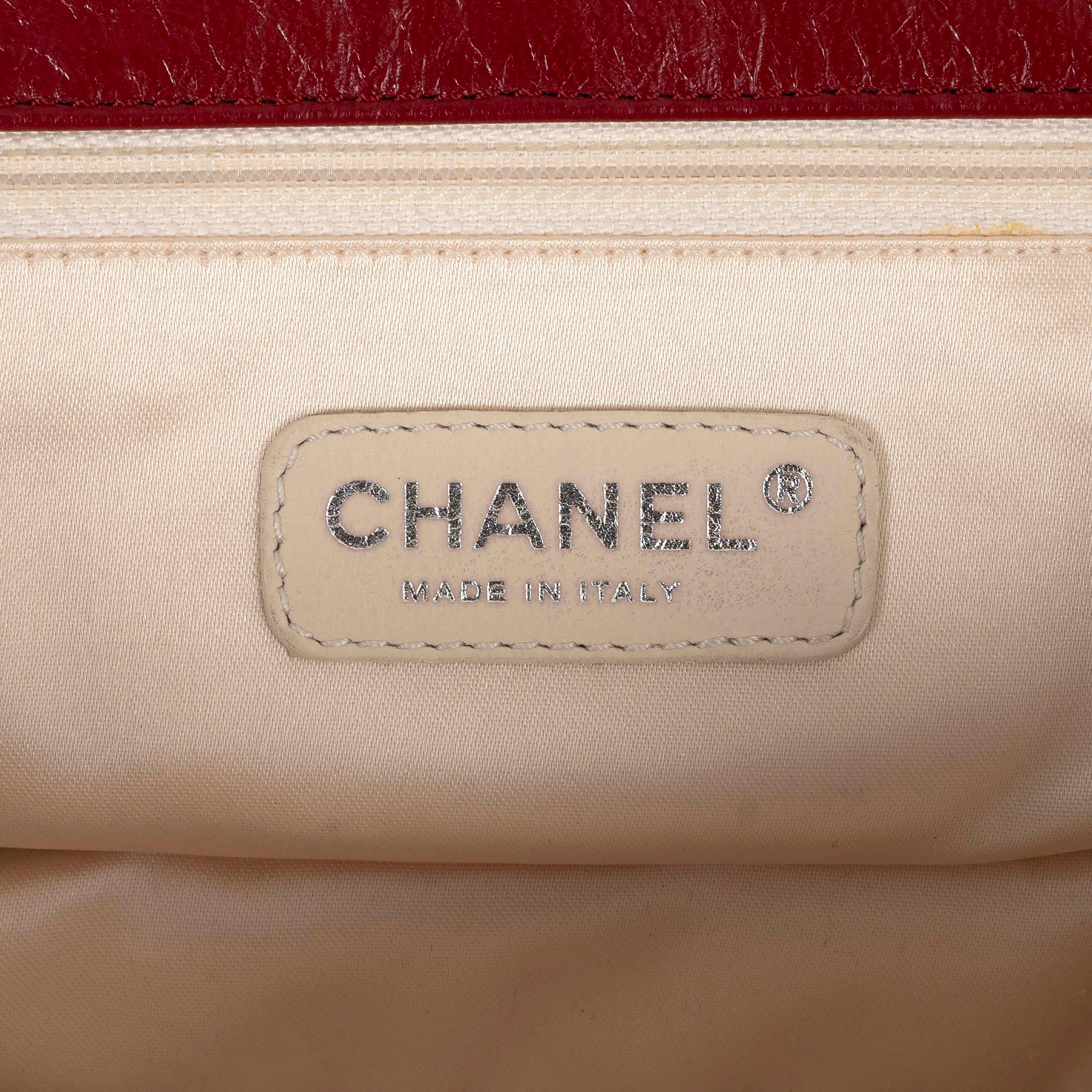CHANEL dark red white leather 2008 MADEMOISELLE EAST WEST Bag 2