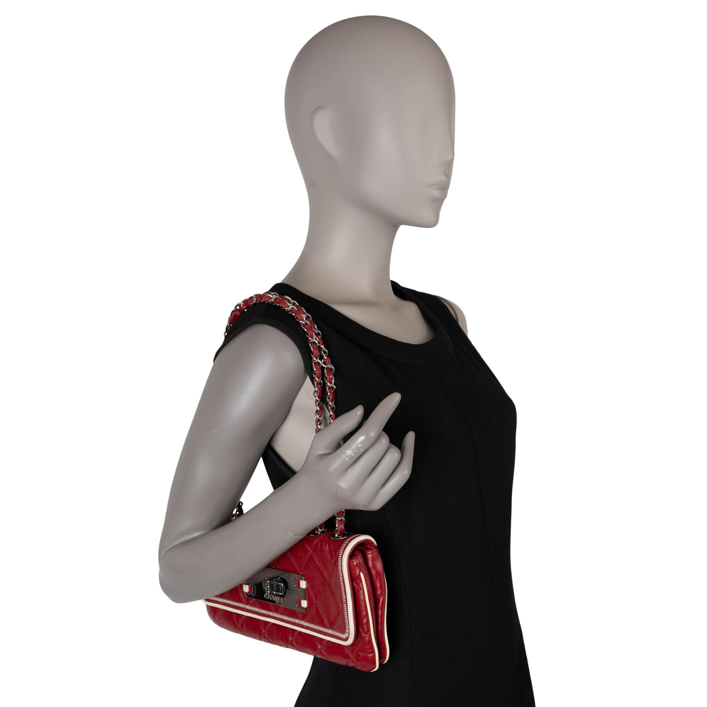 CHANEL dark red white leather 2008 MADEMOISELLE EAST WEST Bag 4