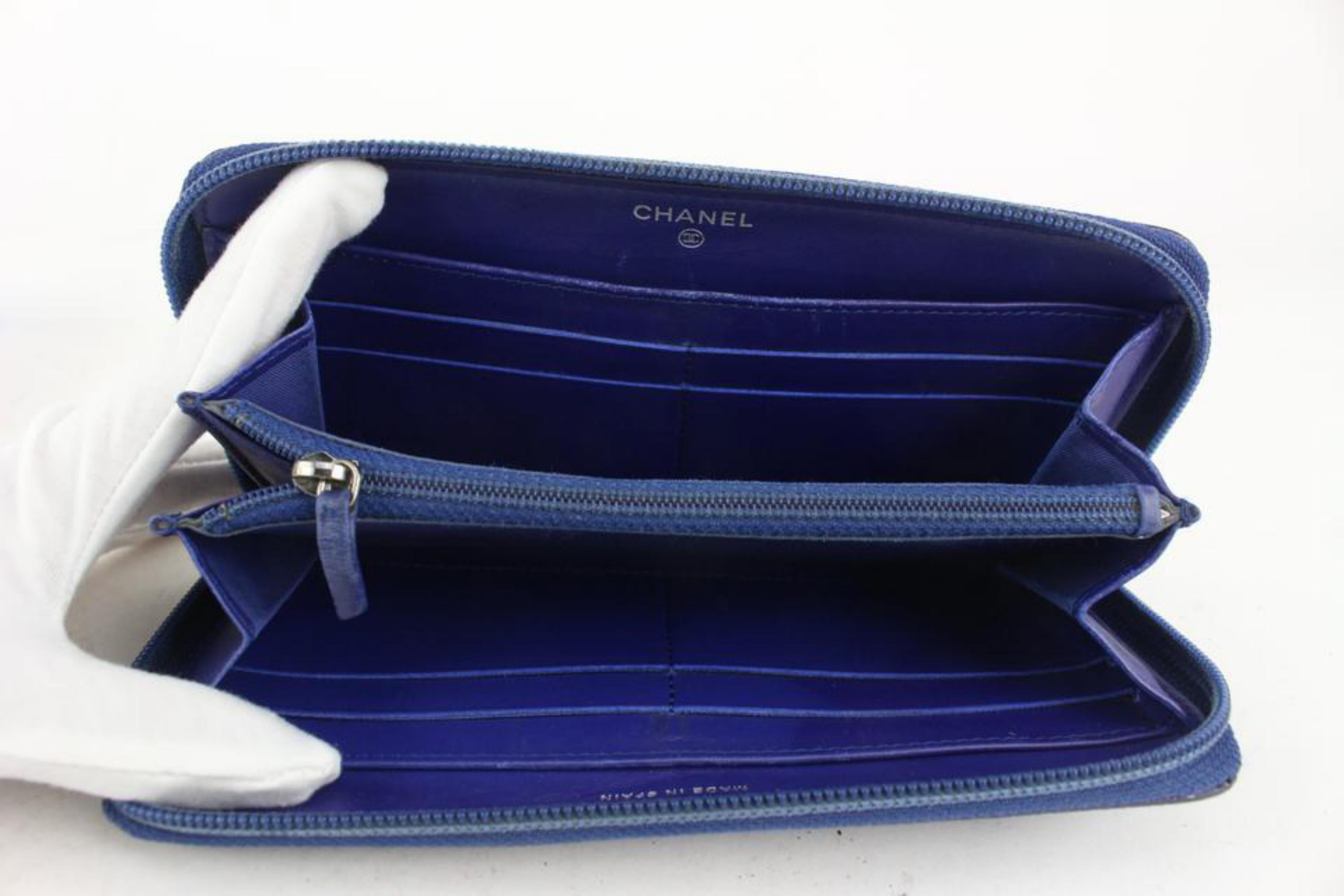 Chanel Dark Royal Blue Caviar Leather CC Logo L-Gusset Zip Wallet Long 1028c8 For Sale 4