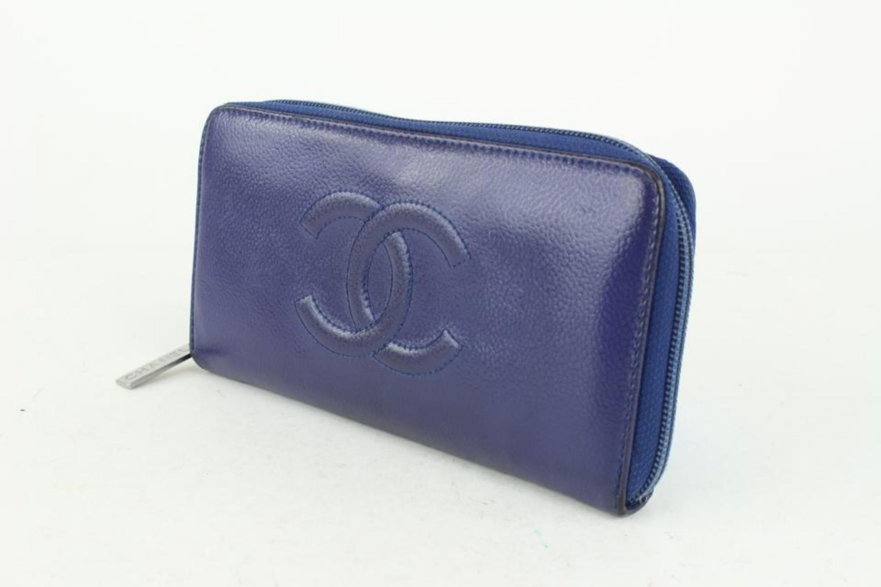 Chanel Dark Royal Blue Caviar Leather CC Logo L-Gusset Zip Wallet Long 1028c8 For Sale 6