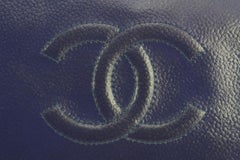 Chanel Dark Royal Blue Caviar Leather CC Logo L-Gusset Zip Wallet Long 1028c8