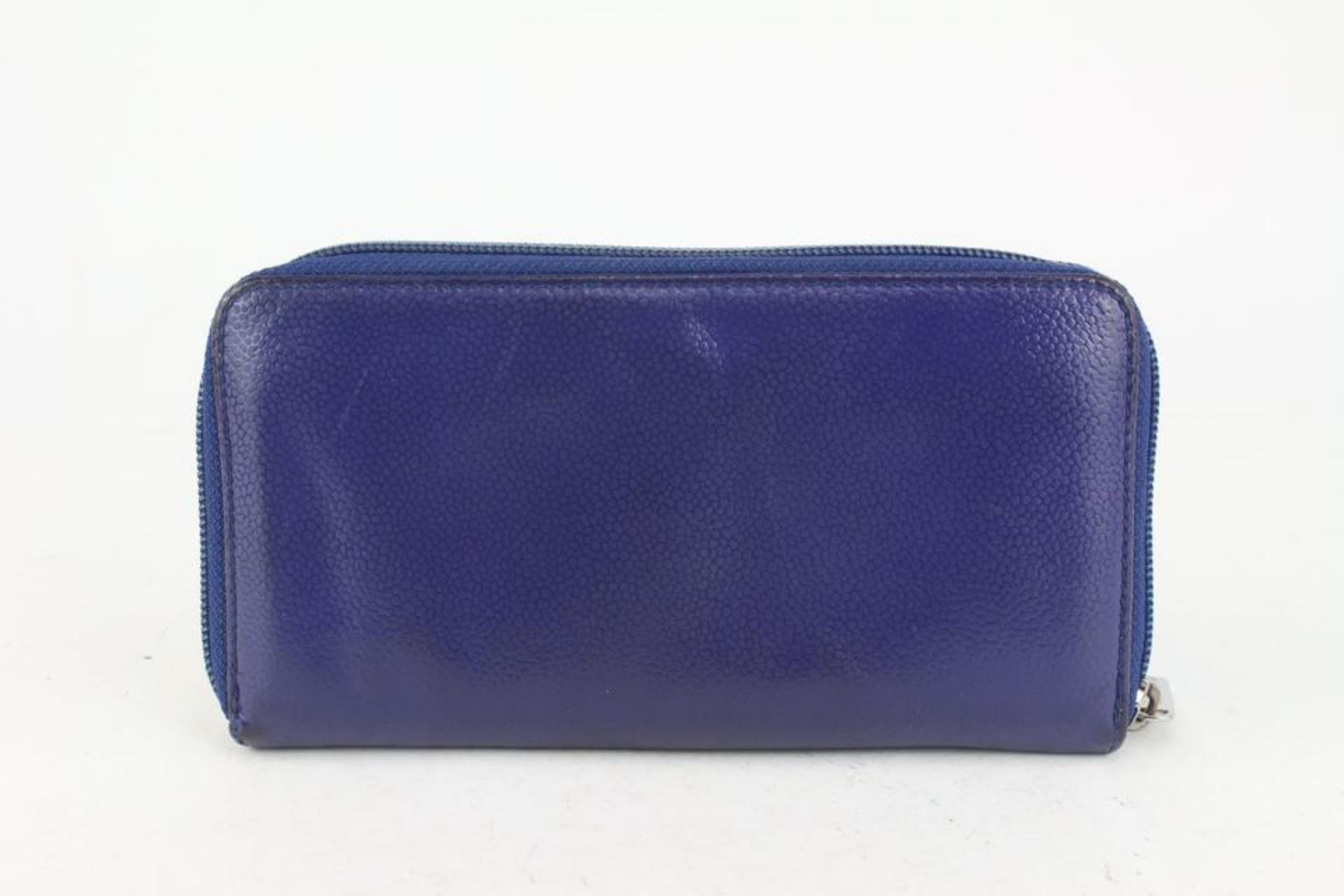 Chanel Dark Royal Blue Caviar Leather CC Logo L-Gusset Zip Wallet Long 1028c8 For Sale 1