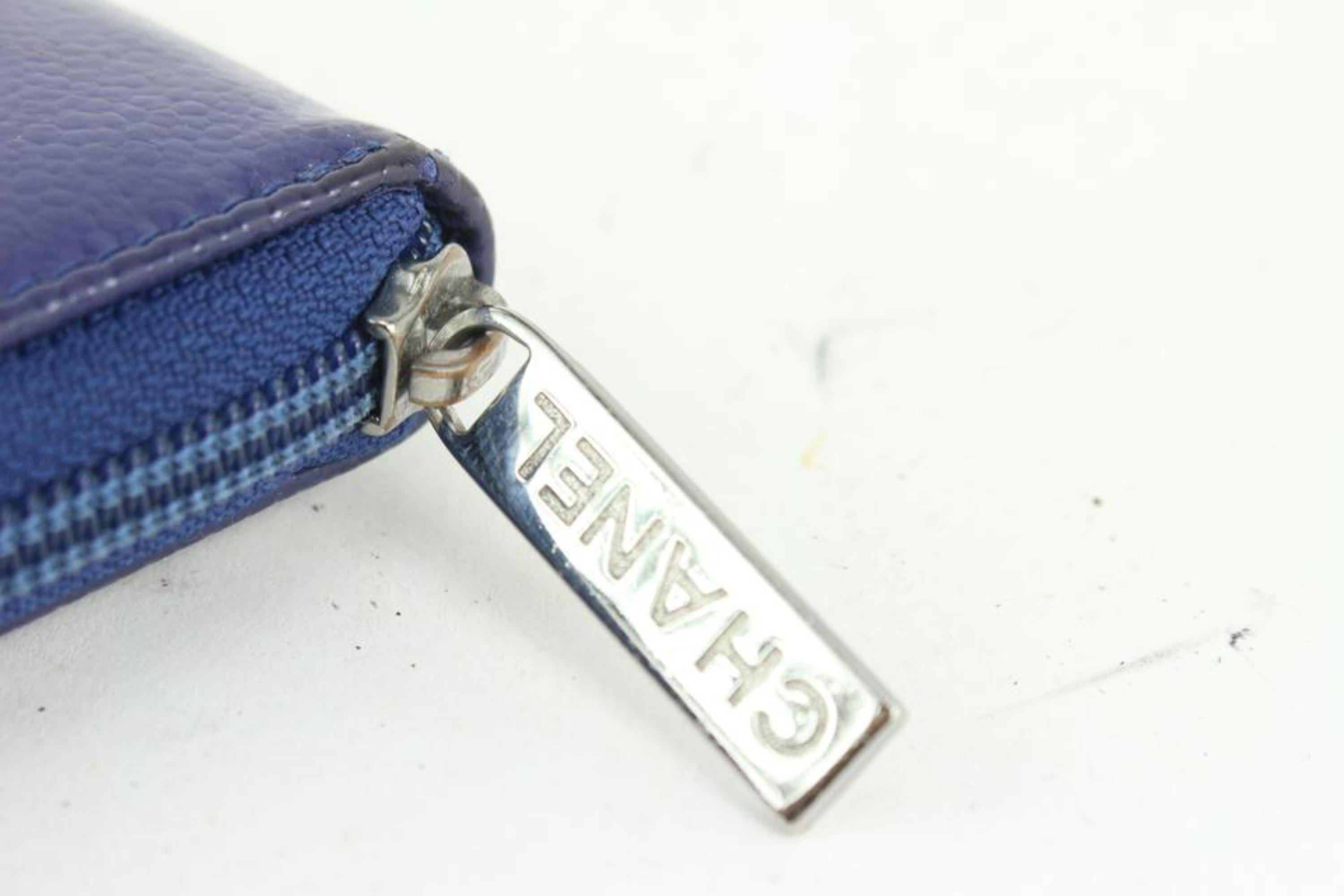 Chanel Dark Royal Blue Caviar Leather CC Logo L-Gusset Zip Wallet Long 1028c8 For Sale 3