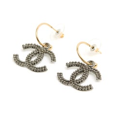 Chanel Dark Silver Maxi CC on golden Hoop Earrings Studs